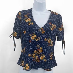 Floral And Dot Print Peplum Blouse